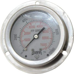 Winters - 2-1/2" Dial, 1/4 Thread, 0-10,000 Scale Range, Pressure Gauge - Front Flange Panel Mount, Center Back Connection Mount, Accurate to 1.6% of Scale - Americas Tooling