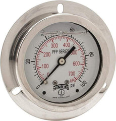 Winters - 2-1/2" Dial, 1/4 Thread, 0-100 Scale Range, Pressure Gauge - Front Flange Panel Mount, Center Back Connection Mount, Accurate to 1.6% of Scale - Americas Tooling