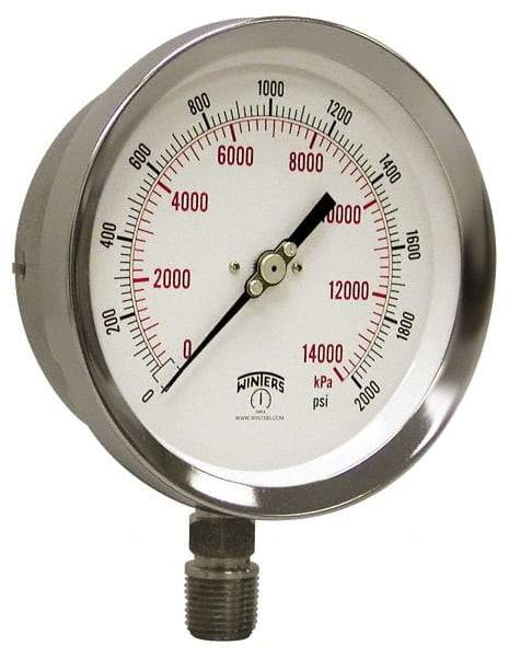 Winters - 4" Dial, 1/4 Thread, 30-0-60 Scale Range, Pressure Gauge - Lower Connection Mount, Accurate to 1% of Scale - Americas Tooling