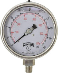 Winters - 4" Dial, 1/4 Thread, 0-100 Scale Range, Pressure Gauge - Lower Connection Mount, Accurate to 1% of Scale - Americas Tooling