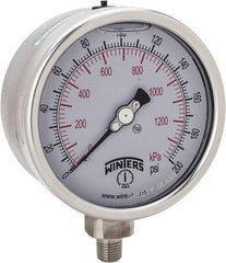 Winters - 4" Dial, 1/4 Thread, 0-200 Scale Range, Pressure Gauge - Lower Connection Mount, Accurate to 1% of Scale - Americas Tooling