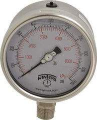 Winters - 4" Dial, 1/2 Thread, 0-1,000 Scale Range, Pressure Gauge - Lower Connection Mount, Accurate to 1% of Scale - Americas Tooling