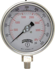 Winters - 4" Dial, 1/4 Thread, 0-5,000 Scale Range, Pressure Gauge - Lower Connection Mount, Accurate to 1% of Scale - Americas Tooling