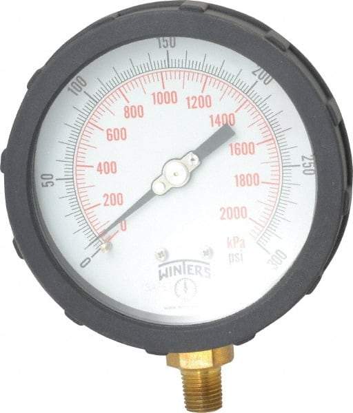 Winters - 4" Dial, 1/4 Thread, 0-300 Scale Range, Pressure Gauge - Lower Connection Mount, Accurate to 1% of Scale - Americas Tooling