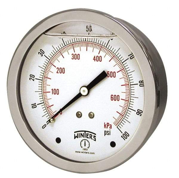 Winters - 1-1/2" Dial, 1/8 Thread, 0-30 Scale Range, Pressure Gauge - Center Back Connection Mount, Accurate to 2.5% of Scale - Americas Tooling