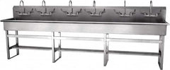 SANI-LAV - 117" Long x 16-1/2" Wide Inside, 1 Compartment, Grade 304 Stainless Steel Hand Sink-Pedestal Mount - 16 Gauge, 120" Long x 20" Wide x 45" High Outside, 8" Deep - Americas Tooling