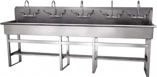 SANI-LAV - 97" Long x 16-1/2" Wide Inside, 1 Compartment, Grade 304 Stainless Steel Hand Sink-Pedestal Mount - 16 Gauge, 100" Long x 20" Wide x 45" High Outside, 8" Deep - Americas Tooling