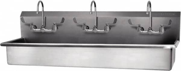 SANI-LAV - 57" Long x 16-1/2" Wide Inside, 1 Compartment, Grade 304 Stainless Steel Hand Sink-Wall Mount - 16 Gauge, 60" Long x 20" Wide x 18" High Outside, 8" Deep - Americas Tooling