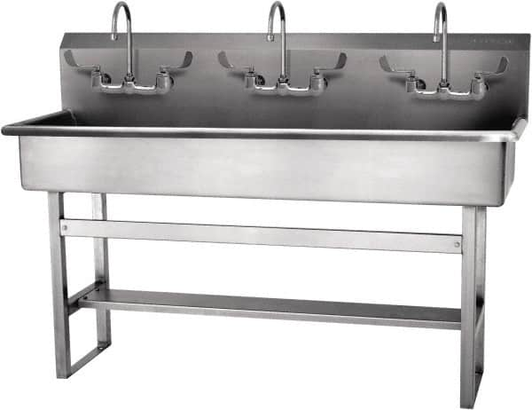 SANI-LAV - 57" Long x 16-1/2" Wide Inside, 1 Compartment, Grade 304 Stainless Steel Hand Sink-Pedestal Mount - 16 Gauge, 60" Long x 20" Wide x 45" High Outside, 8" Deep - Americas Tooling