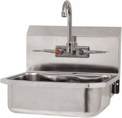 SANI-LAV - 14" Long x 11" Wide Inside, 1 Compartment, Grade 304 Stainless Steel Hand Sink-Wall Mount - 18 Gauge, 16" Long x 15-1/4" Wide x 22-3/4" High Outside, 5" Deep - Americas Tooling