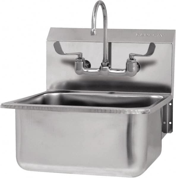 SANI-LAV - 19" Long x 16" Wide Inside, 1 Compartment, Grade 304 Stainless Steel Hand Sink-Wall Mount - 18 Gauge, 21" Long x 20" Wide x 24" High Outside, 10" Deep - Americas Tooling