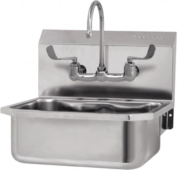 SANI-LAV - 17" Long x 14" Wide Inside, 1 Compartment, Grade 304 Stainless Steel Hand Sink-Wall Mount - 18 Gauge, 19" Long x 18" Wide x 21" High Outside, 7" Deep - Americas Tooling