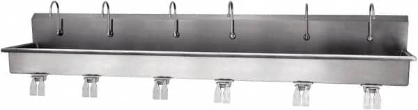 SANI-LAV - 117" Long x 16-1/2" Wide Inside, 1 Compartment, Grade 304 Stainless Steel Hands Free Hand Sink - 16 Gauge, 120" Long x 20" Wide x 18" High Outside, 8" Deep - Americas Tooling