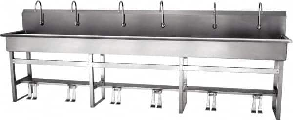 SANI-LAV - 117" Long x 16-1/2" Wide Inside, 1 Compartment, Grade 304 Stainless Steel Hands Free Hand Sink - 16 Gauge, 120" Long x 20" Wide x 45" High Outside, 8" Deep - Americas Tooling