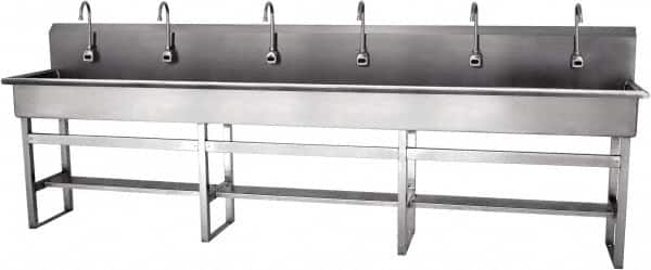 SANI-LAV - 117" Long x 16-1/2" Wide Inside, 1 Compartment, Grade 304 Stainless Steel Hands Free Hand Sink - 16 Gauge, 120" Long x 20" Wide x 45" High Outside, 8" Deep - Americas Tooling