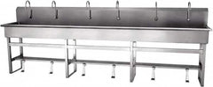 SANI-LAV - 117" Long x 16-1/2" Wide Inside, 1 Compartment, Grade 304 Stainless Steel Hands Free Hand Sink - 16 Gauge, 120" Long x 20" Wide x 45" High Outside, 8" Deep - Americas Tooling