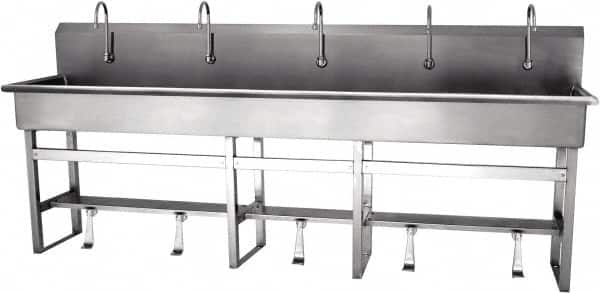 SANI-LAV - 97" Long x 16-1/2" Wide Inside, 1 Compartment, Grade 304 Stainless Steel Hands Free Hand Sink - 16 Gauge, 100" Long x 20" Wide x 45" High Outside, 8" Deep - Americas Tooling