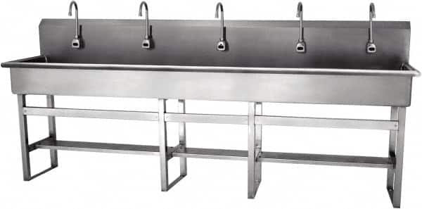 SANI-LAV - 97" Long x 16-1/2" Wide Inside, 1 Compartment, Grade 304 Stainless Steel Hands Free Hand Sink - 16 Gauge, 100" Long x 20" Wide x 45" High Outside, 8" Deep - Americas Tooling