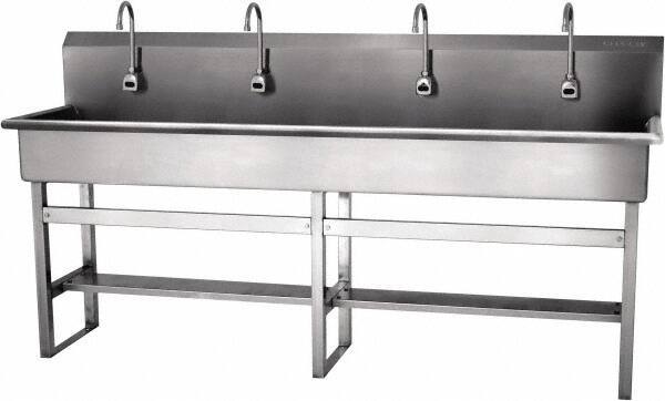 SANI-LAV - 77" Long x 16-1/2" Wide Inside, 1 Compartment, Grade 304 Stainless Steel Hands Free Hand Sink - 16 Gauge, 80" Long x 20" Wide x 45" High Outside, 8" Deep - Americas Tooling