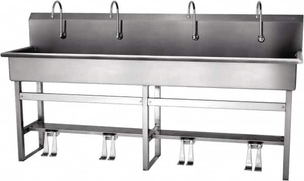 SANI-LAV - 77" Long x 16-1/2" Wide Inside, 1 Compartment, Grade 304 Stainless Steel Hands Free Hand Sink - 16 Gauge, 80" Long x 20" Wide x 45" High Outside, 8" Deep - Americas Tooling