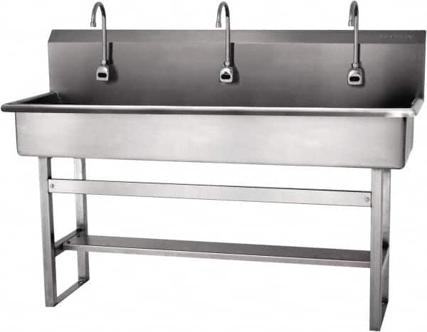 SANI-LAV - 57" Long x 16-1/2" Wide Inside, 1 Compartment, Grade 304 Stainless Steel Hands Free Hand Sink - 16 Gauge, 60" Long x 20" Wide x 45" High Outside, 8" Deep - Americas Tooling