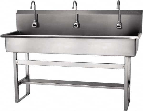 SANI-LAV - 57" Long x 16-1/2" Wide Inside, 1 Compartment, Grade 304 Stainless Steel Hands Free Hand Sink - 16 Gauge, 60" Long x 20" Wide x 45" High Outside, 8" Deep - Americas Tooling