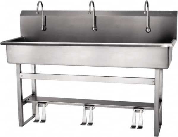 SANI-LAV - 57" Long x 16-1/2" Wide Inside, 1 Compartment, Grade 304 Stainless Steel Hands Free Hand Sink - 16 Gauge, 60" Long x 20" Wide x 45" High Outside, 8" Deep - Americas Tooling