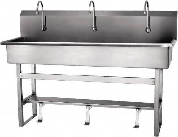 SANI-LAV - 57" Long x 16-1/2" Wide Inside, 1 Compartment, Grade 304 Stainless Steel Hands Free Hand Sink - 16 Gauge, 60" Long x 20" Wide x 45" High Outside, 8" Deep - Americas Tooling