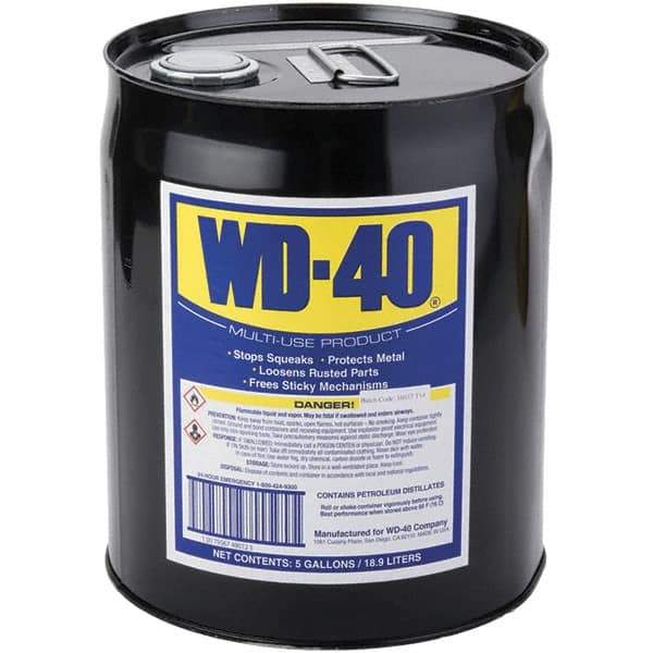 WD-40 - 5 Gal Pail Multi-Use Product - Bulk, Liquid, Stop Squeaks, Removes & Protects, Loosens Rusted Parts, Free Sticky Mechanisms, Drives Out Moisture - Americas Tooling