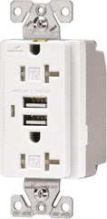 Cooper Wiring Devices - 2 USB Port, 2 Receptacle, 125 VAC, 5 VDC USB Receptacle - 5-15R NEMA Configuration, 20 Amp, Light Almond, 2.1 Amp Charging Power, Automatic Grounding, Screw Mount - Americas Tooling