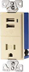 Cooper Wiring Devices - 2 USB Port, 1 Receptacle, 125 VAC, 5 VDC USB Receptacle - 5-15R NEMA Configuration, 15 Amp, Almond, Screw Mount - Americas Tooling