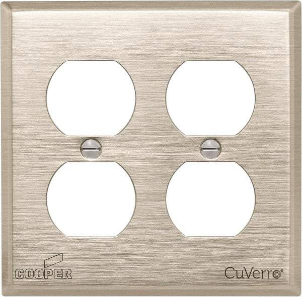 Cooper Wiring Devices - 2 Gang, 4-1/2 Inch Long, Standard Outlet Wall Plate - Duplex Outlet, White Bronze, Antimicrobial Copper - Americas Tooling