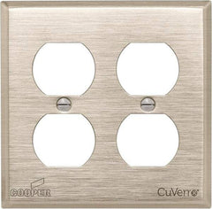 Cooper Wiring Devices - 2 Gang, 4-1/2 Inch Long, Standard Outlet Wall Plate - Duplex Outlet, White Bronze, Antimicrobial Copper - Americas Tooling