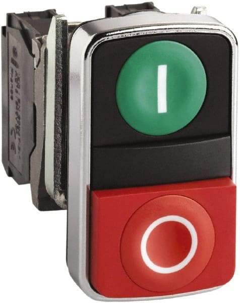 Square D - 0.87 Inch Mount Hole, Flush, Pushbutton Switch Only - Rectangle, Green and Red Pushbutton, Illuminated, Momentary (MO), Shock and Vibration Resistant - Americas Tooling