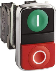 Schneider Electric - 22mm Mount Hole, Flush, Pushbutton Switch Only - Rectangle, Green and Red Pushbutton, Nonilluminated, Momentary (MO), On-Off, Shock and Vibration Resistant - Americas Tooling