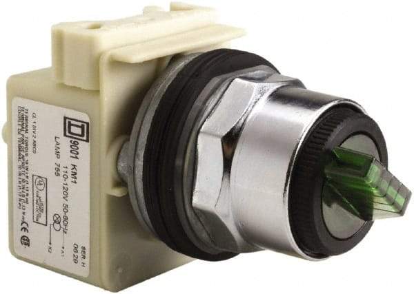 Square D - 30mm Mount Hole, 2 Position, Selector Switch Only - Green, Maintained (MA), Illuminated - Americas Tooling