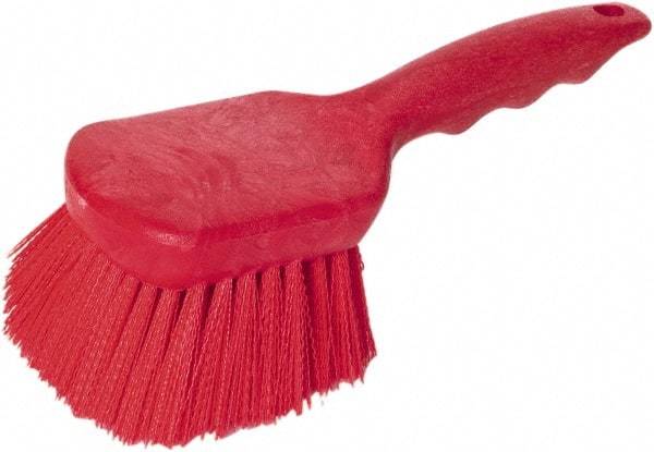 PRO-SOURCE - 1-3/4" Bristle Length, Plastic Utility Scrub Brush - 4-1/2" Long x 3-3/4" Wide Head, 8-1/2" OAL, Short Handle, Red, Foam Block - Americas Tooling