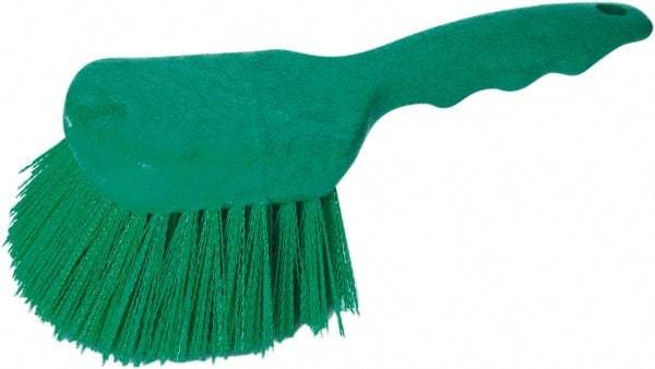 PRO-SOURCE - 1-3/4" Bristle Length, Plastic Utility Scrub Brush - 4-1/2" Long x 3-3/4" Wide Head, 8-1/2" OAL, Short Handle, Green, Foam Block - Americas Tooling