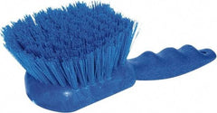 PRO-SOURCE - 1-3/4" Bristle Length, Plastic Utility Scrub Brush - 4-1/2" Long x 3-3/4" Wide Head, 8-1/2" OAL, Short Handle, Blue, Foam Block - Americas Tooling