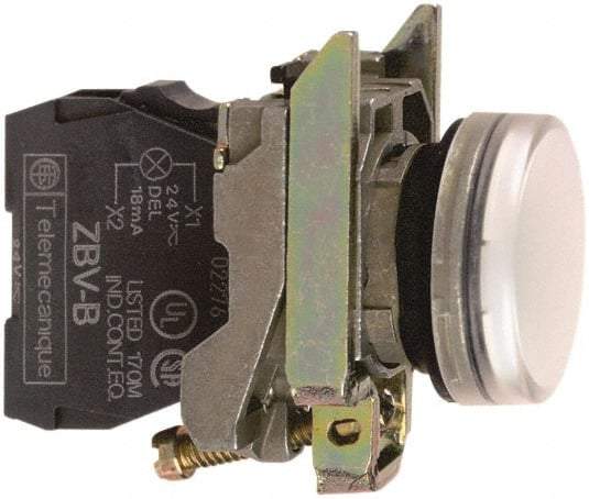 Square D - 110-120 VAC White Lens LED Indicating Light - Round Lens, Screw Clamp Connector, 46.5mm OAL x 30mm Wide, Shock Resistant, Vibration Resistant - Americas Tooling