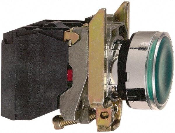 Square D - 0.87 Inch Mount Hole, Flush, Pushbutton Switch Only - Round, Green Pushbutton, Illuminated, Momentary (MO), Shock and Vibration Resistant - Americas Tooling