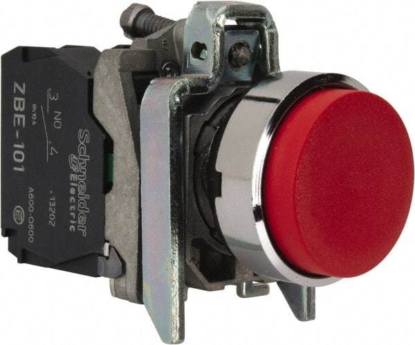 Square D - 22mm Mount Hole, Extended Straight, Pushbutton Switch Only - Round, Red Pushbutton, Nonilluminated, Momentary (MO) - Americas Tooling