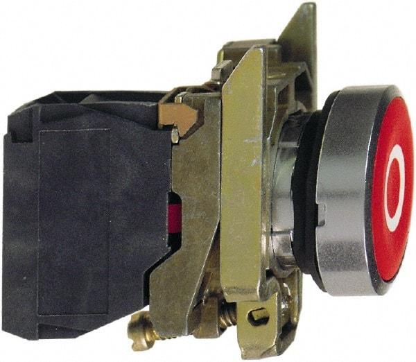 Square D - 0.87 Inch Mount Hole, Flush, Pushbutton Switch Only - Round, Red Pushbutton, Nonilluminated, Momentary (MO), Shock and Vibration Resistant - Americas Tooling