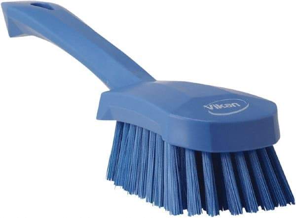 Vikan - 1.3" Bristle Length, Polyester Scrub Brush - 4-1/4" Long x 2-3/4" Wide Head, 10" OAL, Blue, Polypropylene Block - Americas Tooling