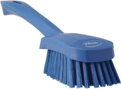 Vikan - 1.3" Bristle Length, Polyester Scrub Brush - 4-1/4" Long x 2-3/4" Wide Head, 10" OAL, Blue, Polypropylene Block - Americas Tooling