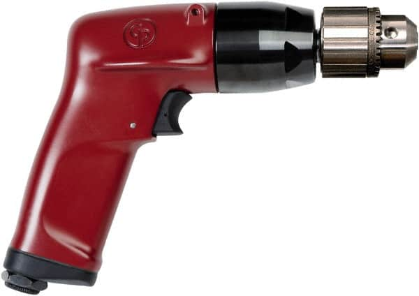 Chicago Pneumatic - 3/8" Keyed Chuck - Pistol Grip Handle, 6,000 RPM, 4.5 LPS, 7.45 CFM, 1 hp, 90 psi - Americas Tooling