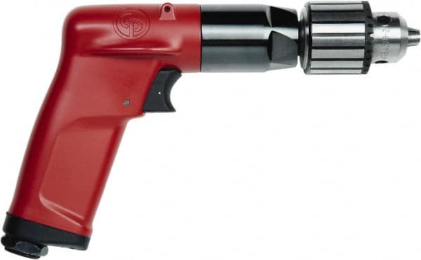 Chicago Pneumatic - 1/4" Keyed Chuck - Pistol Grip Handle, 4,500 RPM, 2.5 LPS, 5.3 CFM, 0.5 hp, 90 psi - Americas Tooling