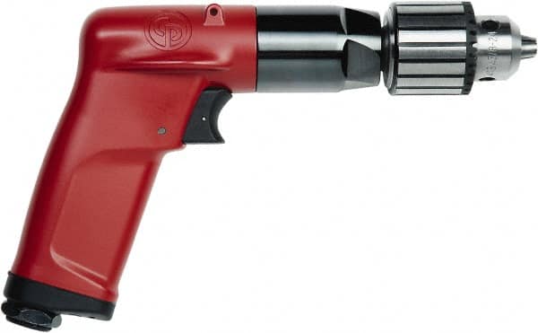 Chicago Pneumatic - 1/4" Keyed Chuck - Pistol Grip Handle, 3,300 RPM, 2.25 LPS, 4.75 CFM, 0.5 hp, 90 psi - Americas Tooling