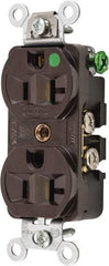 Hubbell Wiring Device-Kellems - 125 VAC, 20 Amp, 5-20R NEMA Configuration, Brown, Hospital Grade, Self Grounding Duplex Receptacle - 1 Phase, 2 Poles, 3 Wire, Flush Mount, Chemical, Corrosion and Impact Resistant - Americas Tooling