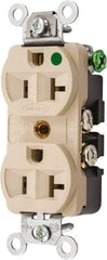 Hubbell Wiring Device-Kellems - 125 VAC, 20 Amp, 5-20R NEMA Configuration, Ivory, Hospital Grade, Self Grounding Duplex Receptacle - 1 Phase, 2 Poles, 3 Wire, Flush Mount, Chemical, Corrosion and Impact Resistant - Americas Tooling